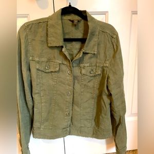 Tommy Bahama linen jacket raw edge two palms, Army green color